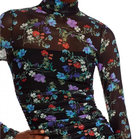 NWT Alice + Olivia Delora Floral Long Sleeve Ruched Turtleneck Dress - Picture 2 of 7